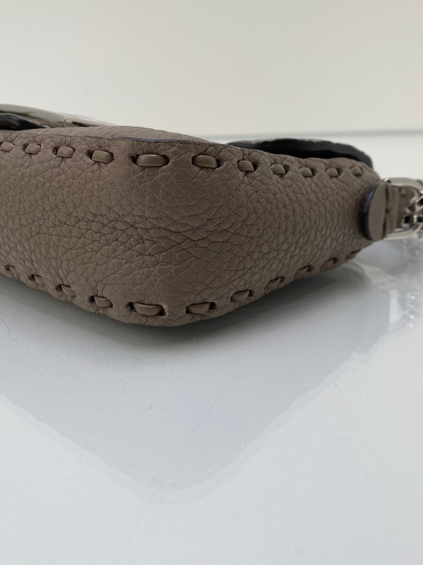 Fendi Dove Grey Selleria Baguette Mini Bag SHW
