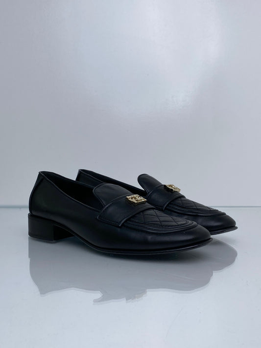 Chanel Black Boy CC Logo Quilted Loafers 41