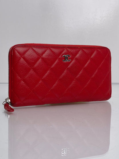 Chanel Red Quilted Caviar Zippy Wallet