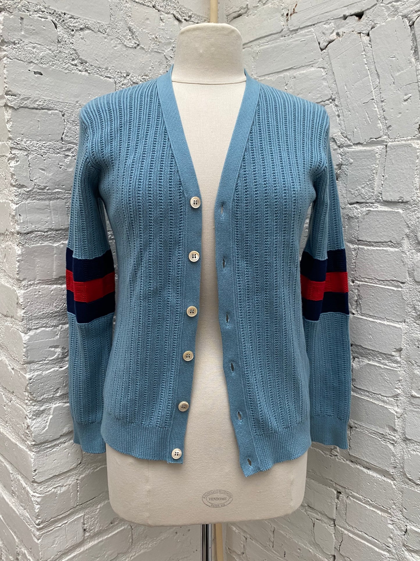 Gucci Kids Blue Web-Striped Varsity Cardigan, 12Y