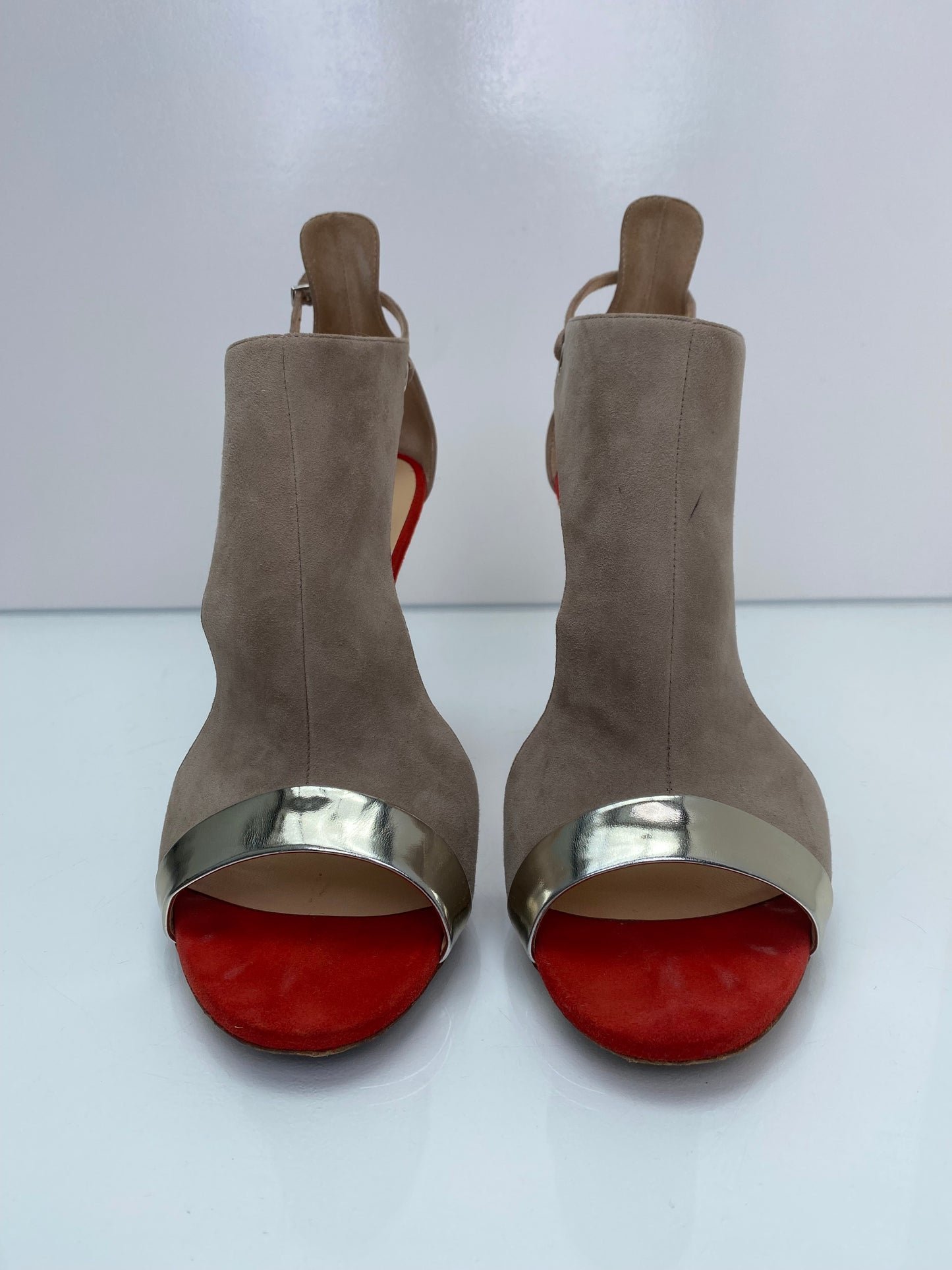 Giuseppe Zannoti Taupe, Red, & Metallic Mistico Heels, 11