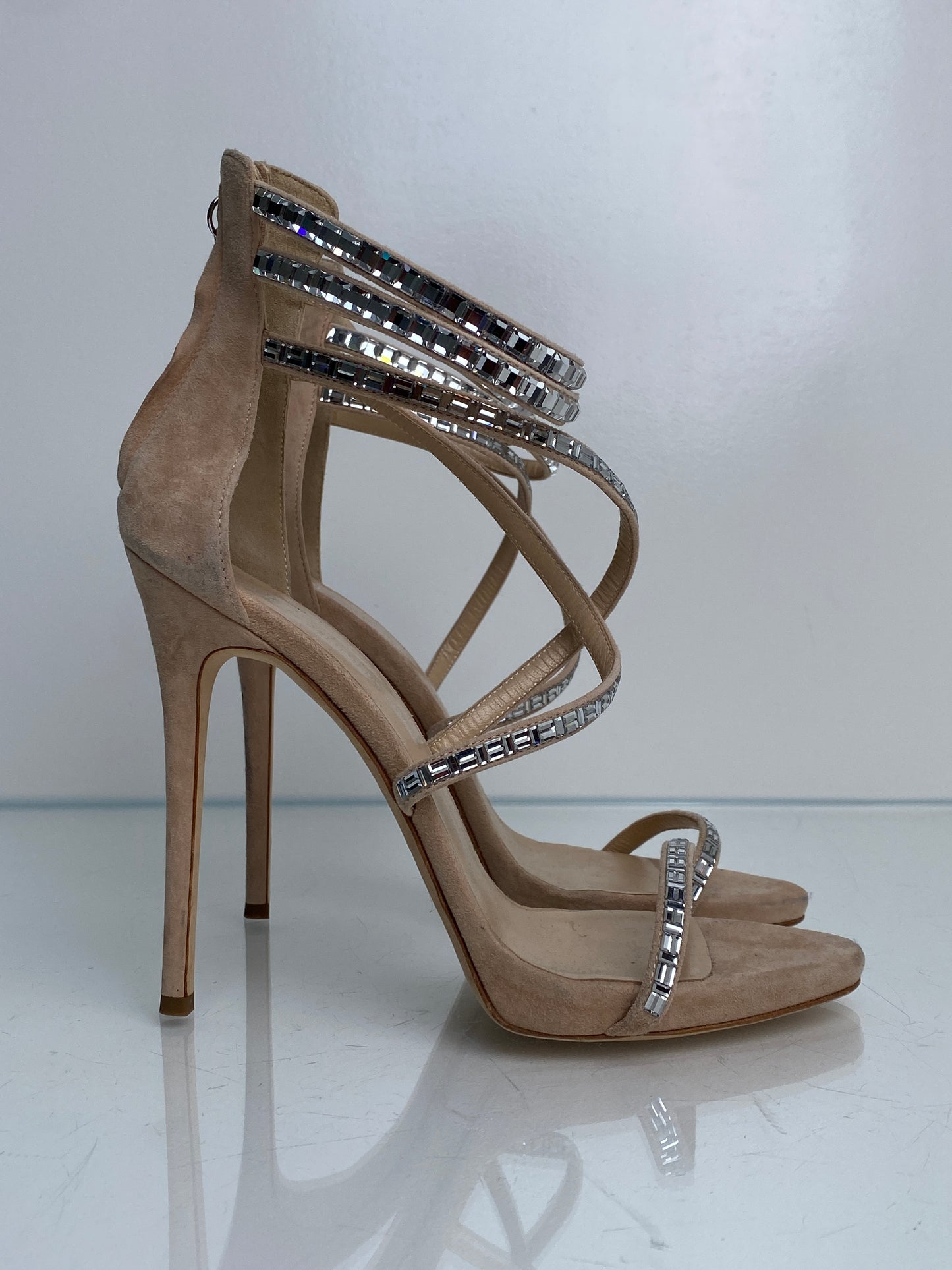 Giuseppe Zanotti By JLO Nude Suede & Rhinestone Heels, 39