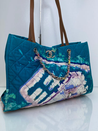 Chanel Blue & Multicolor Watercolors Large Tote Bag SHW