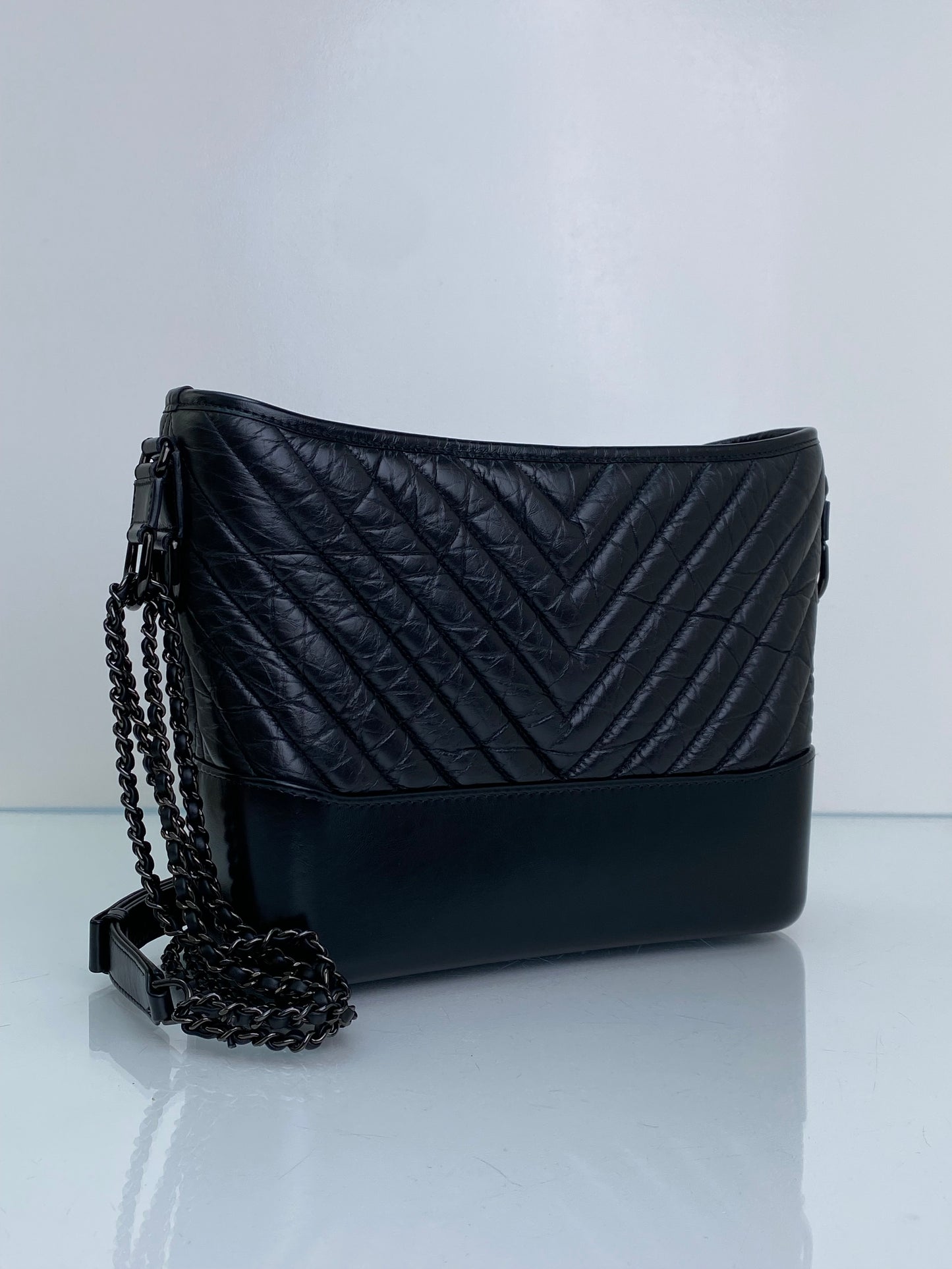 Chanel Black on Black Crinkled Calfskin Gabrielle #28