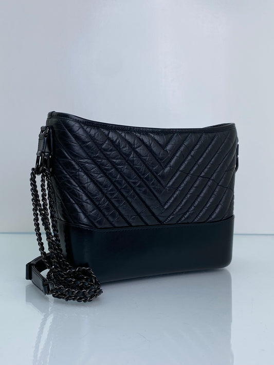Chanel Black on Black Crinkled Calfskin Gabrielle #28