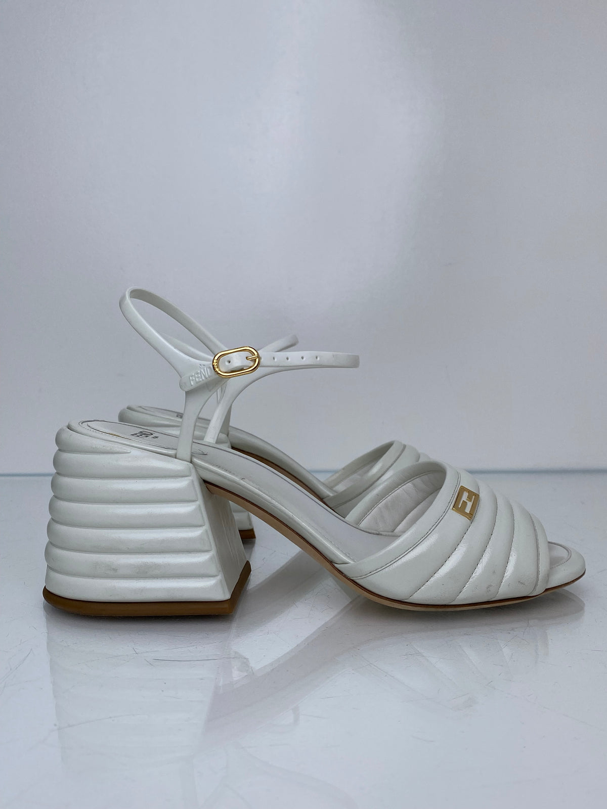 Fendi FF White Platform Heels, 39