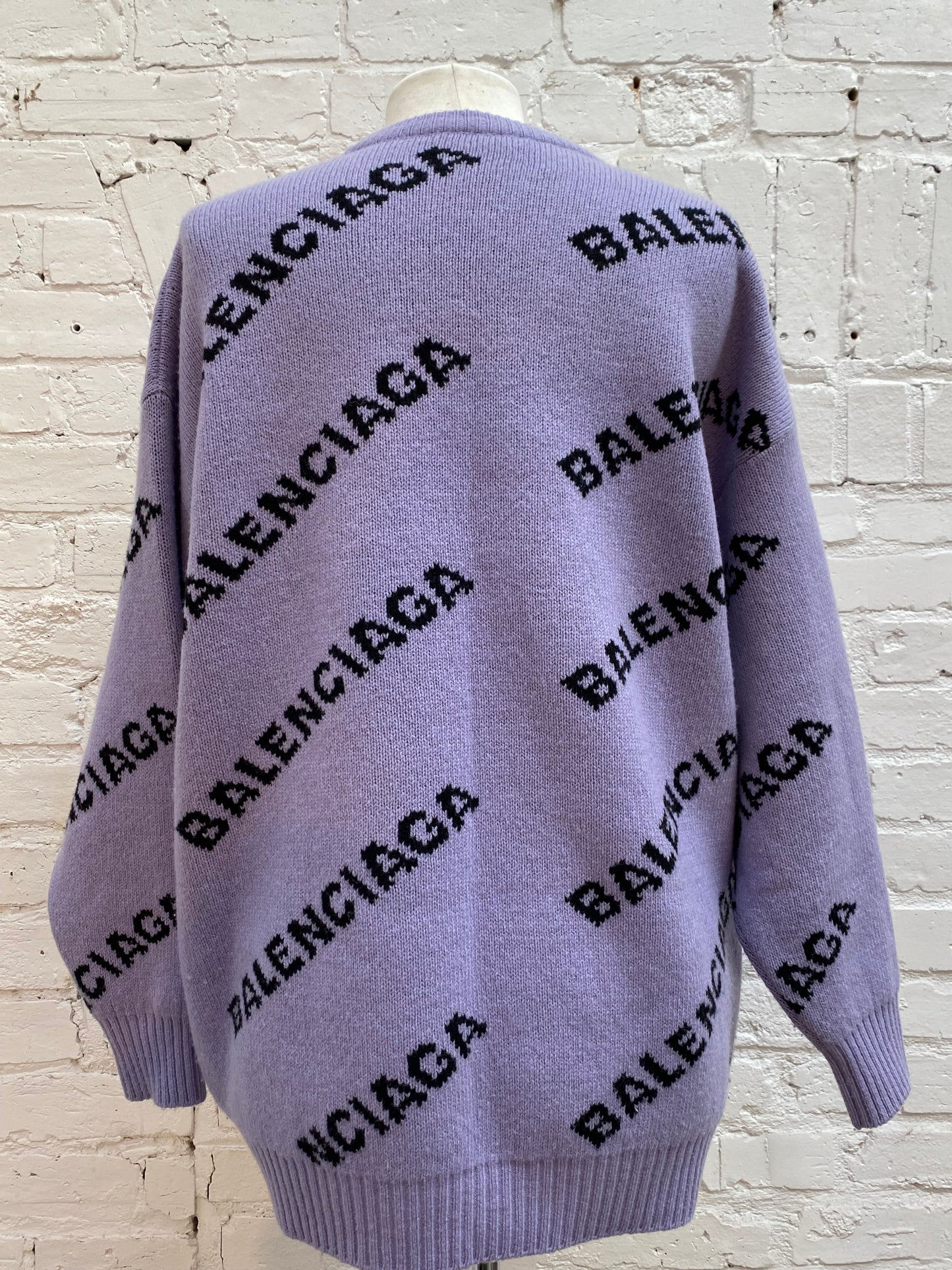 BALENCIAGA Purple & Black Allover Logo Sweater, L (As Is)