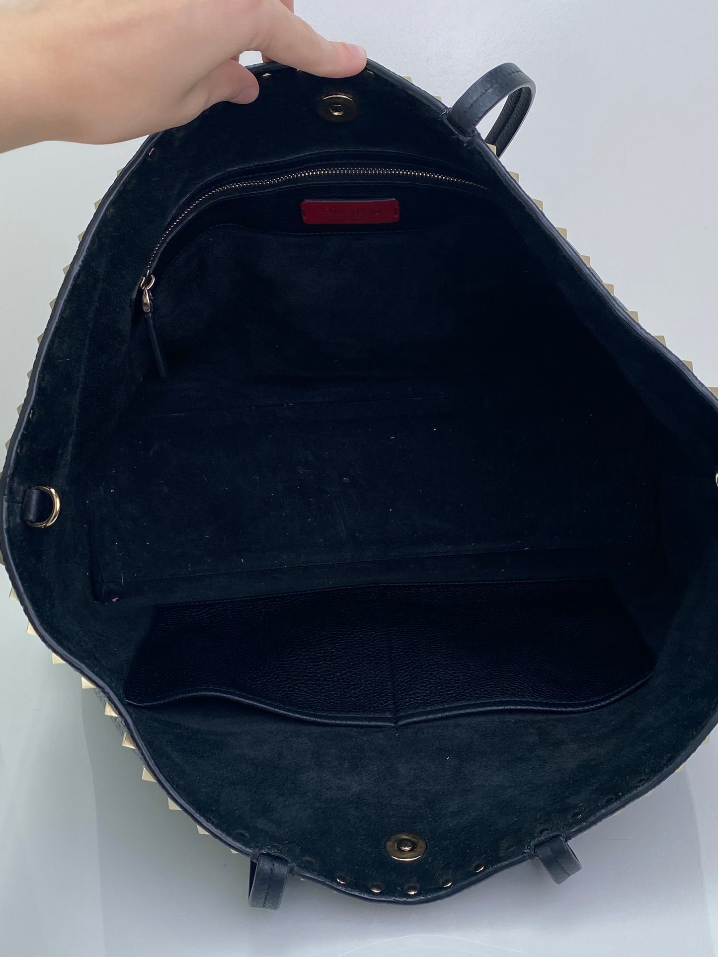 Valentino Black Grained Calfskin Rockstud Accent Tote Bag LGHW