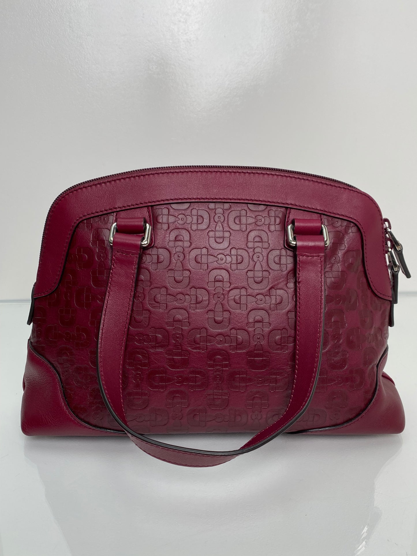 Gucci Burgundy Embossed Horsebit Bag SHW