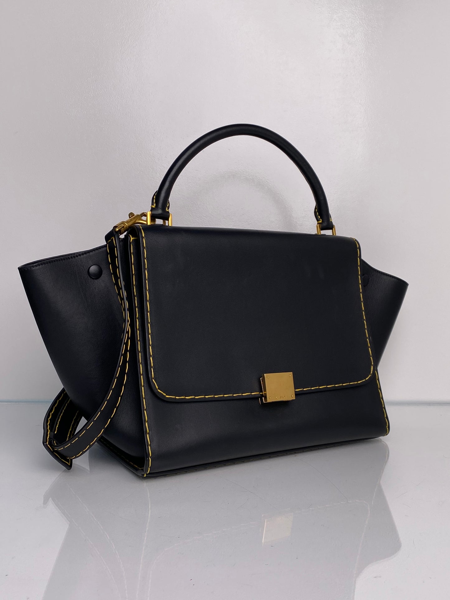 Celine Trapeze Black Leather Stitched Purse