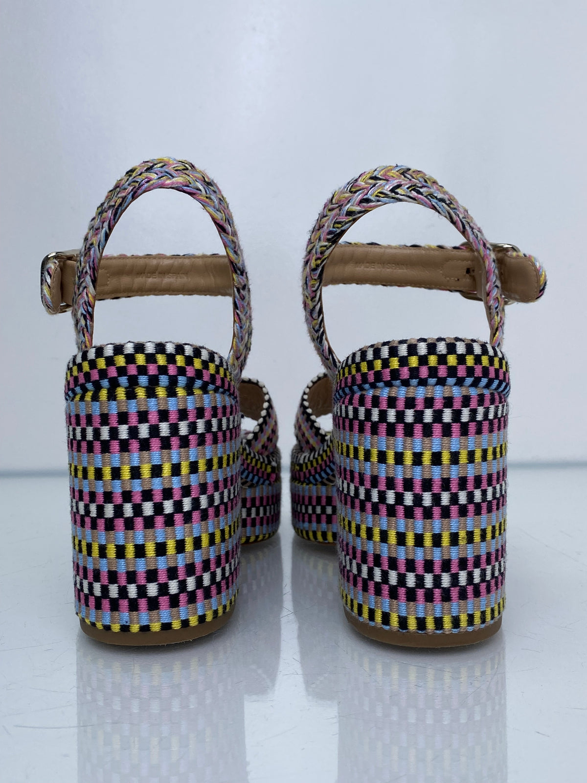 Chloe Black, White, & Multicolor Braided Heels, 38
