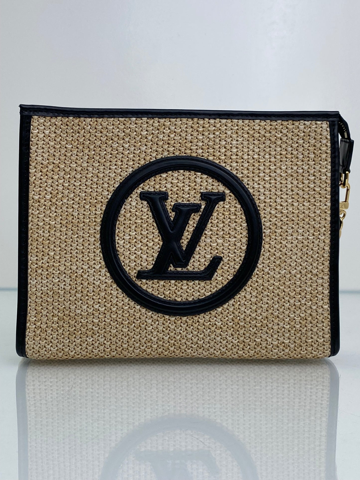 Louis Vuitton Tan & Black Raffia Toiletry Pouch On Chain GHW