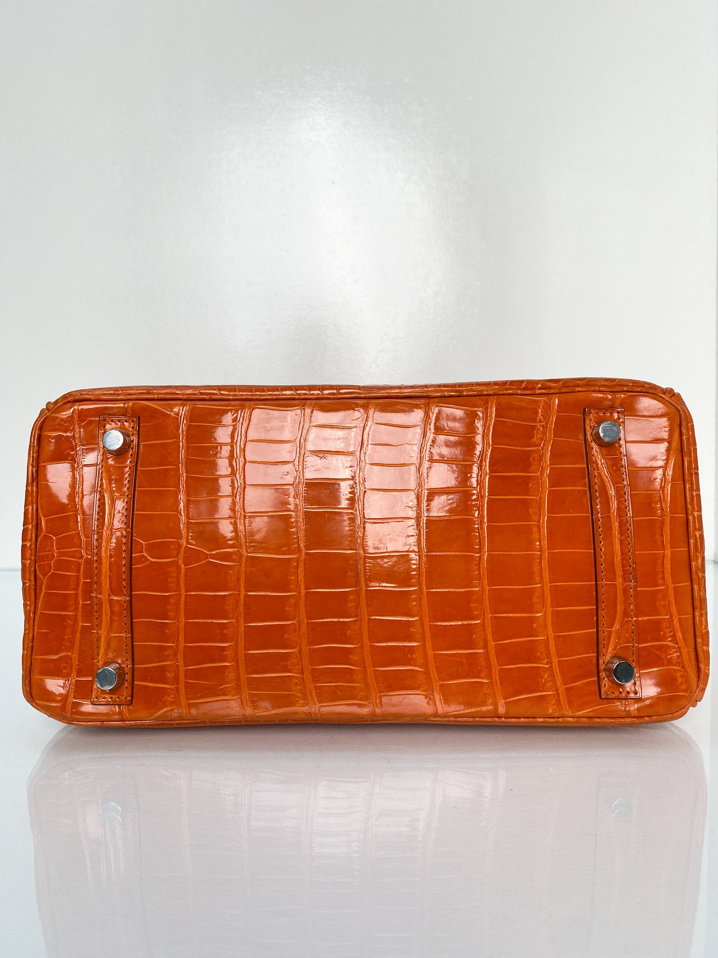 Hermes Birkin 30 Shiny Porosus Orange PHW #L