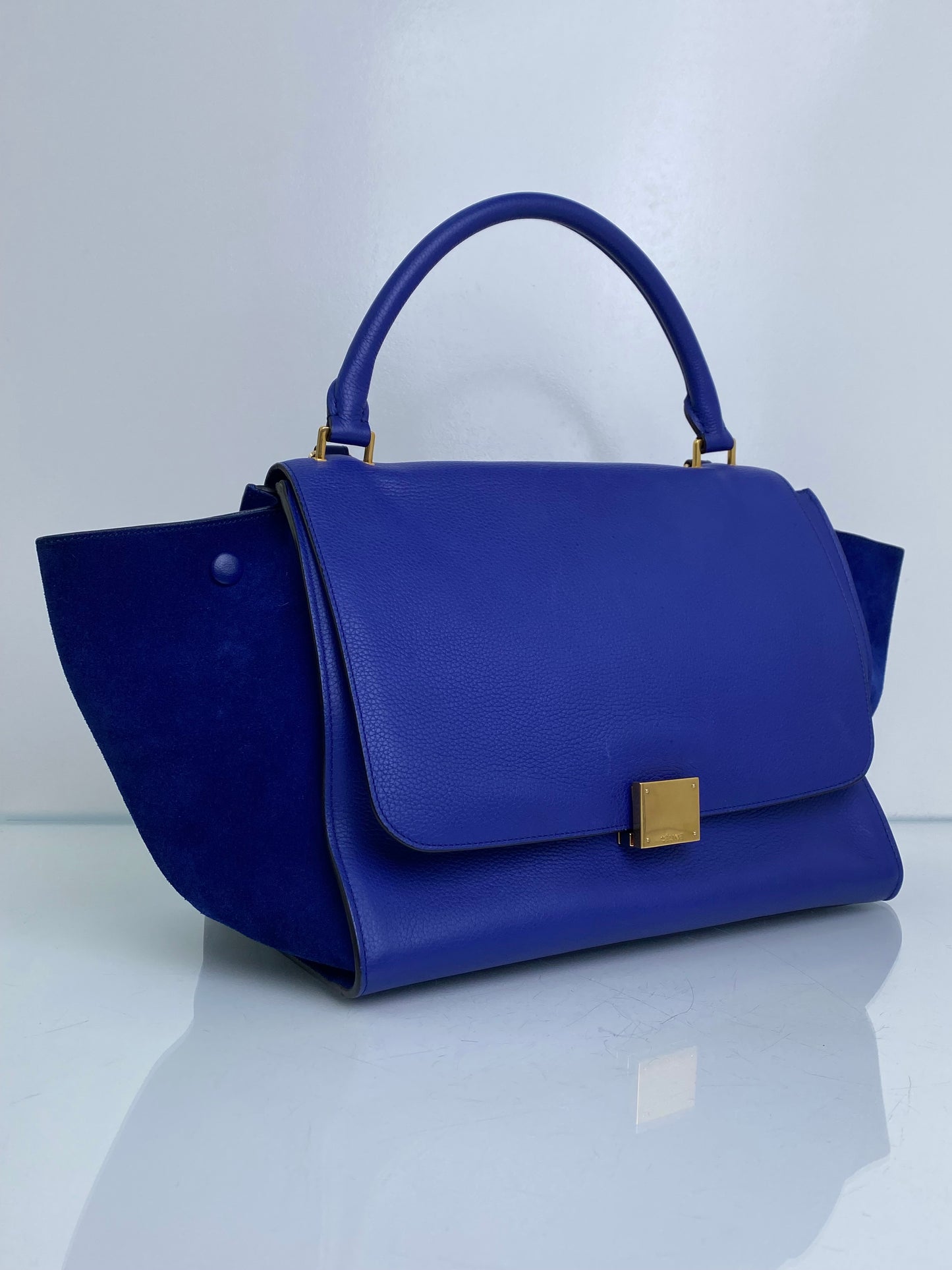 Celine Royal Blue Calfkin Leather Medium Trapeze Bag GHW