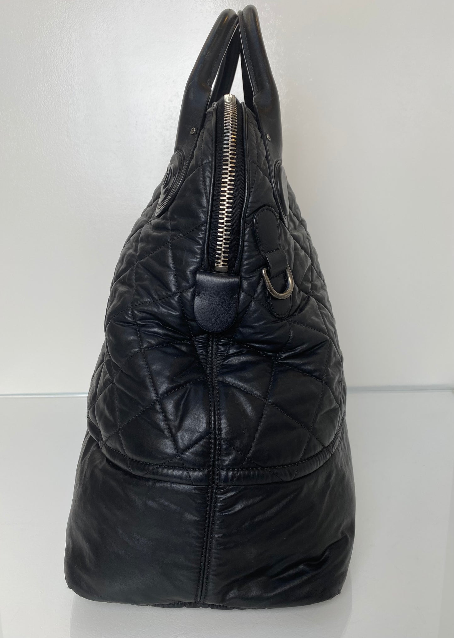 Chanel Black Quilted Vertical Sport Weekender Bag SHW