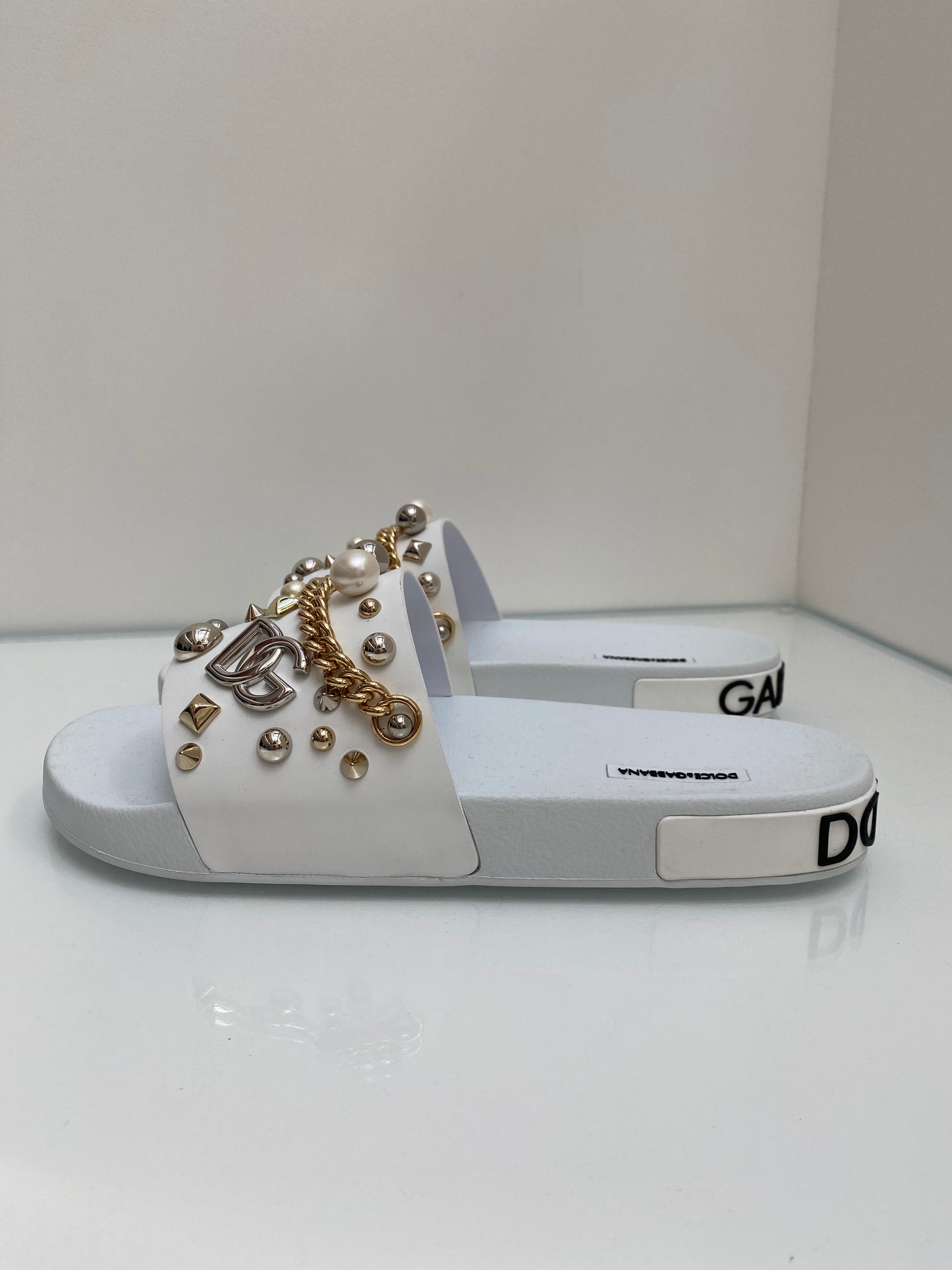 Dolce & Gabbana White Slides, Sz 46