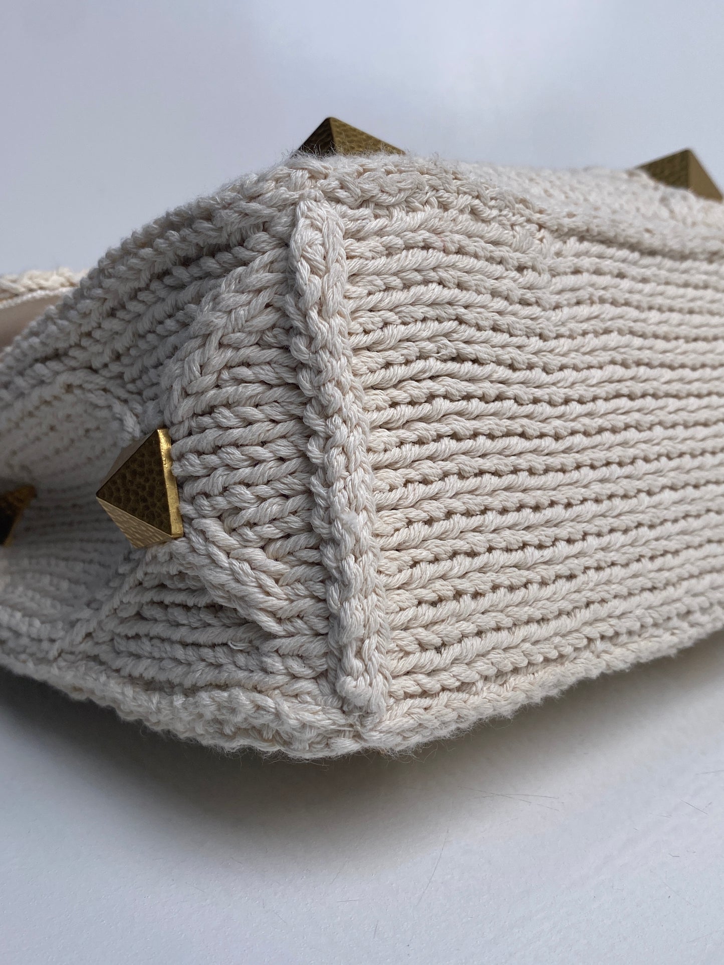 Valentino Cream Knit Roman Stud Medium Bag GHW