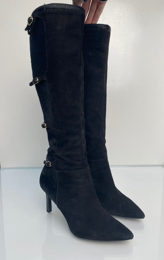 Ralph Lauren Black Suede & Pony Hair Tall Boots, 8