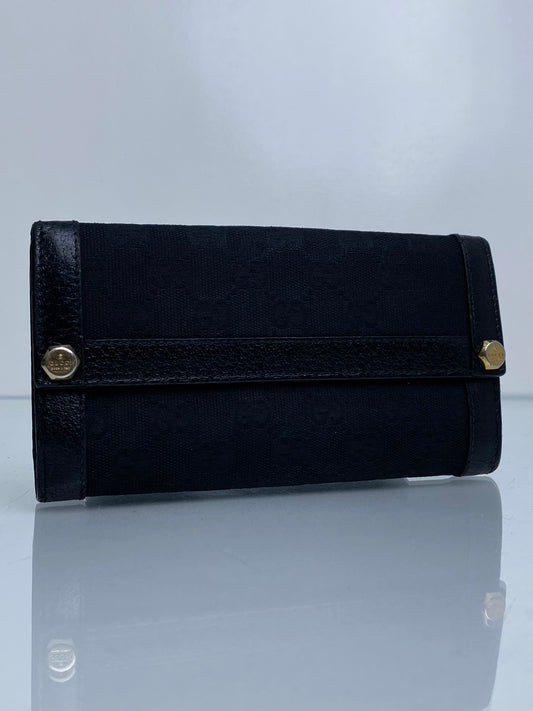 Gucci Black Monogram Long Snap Wallet