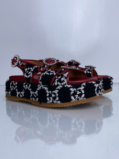 Gucci Red, Black, & White Tweed GG Platform Dad Sandals, 39
