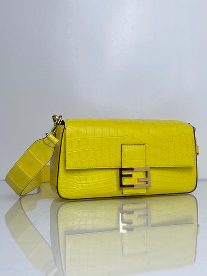 Fendi Yellow Croc Baguette Bag GHW