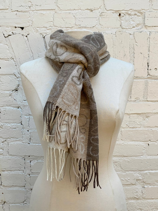 Loewe Shades Of Brown Checkered Anagram Wool & Cashmere Scarf