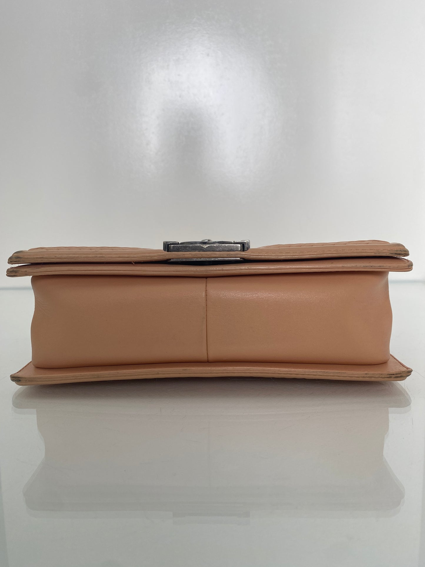 Chanel Medium Boy Bag Beige Stitched Chevron RHW #23