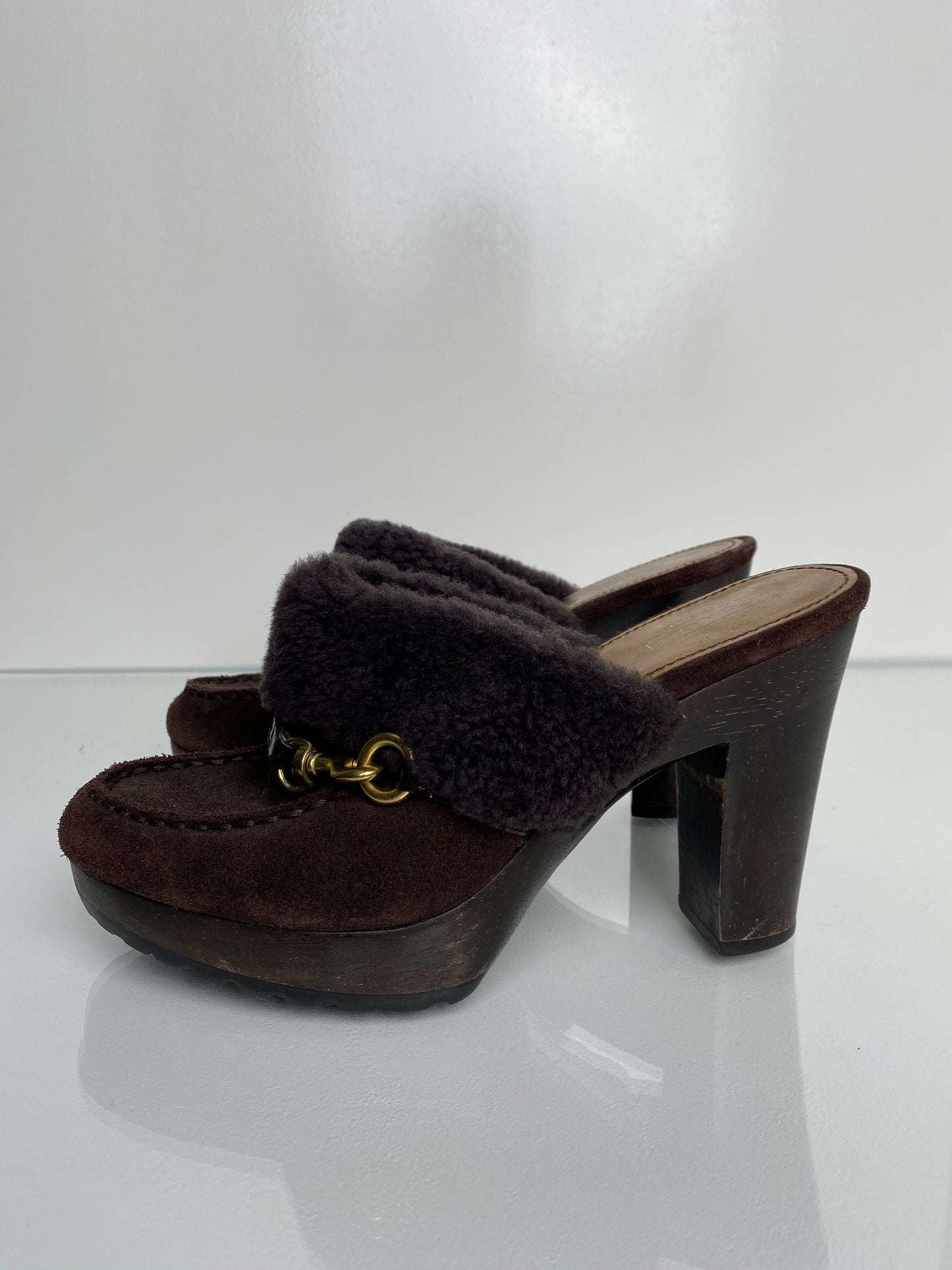 Coach Brown Suede/Fur Mules, 8