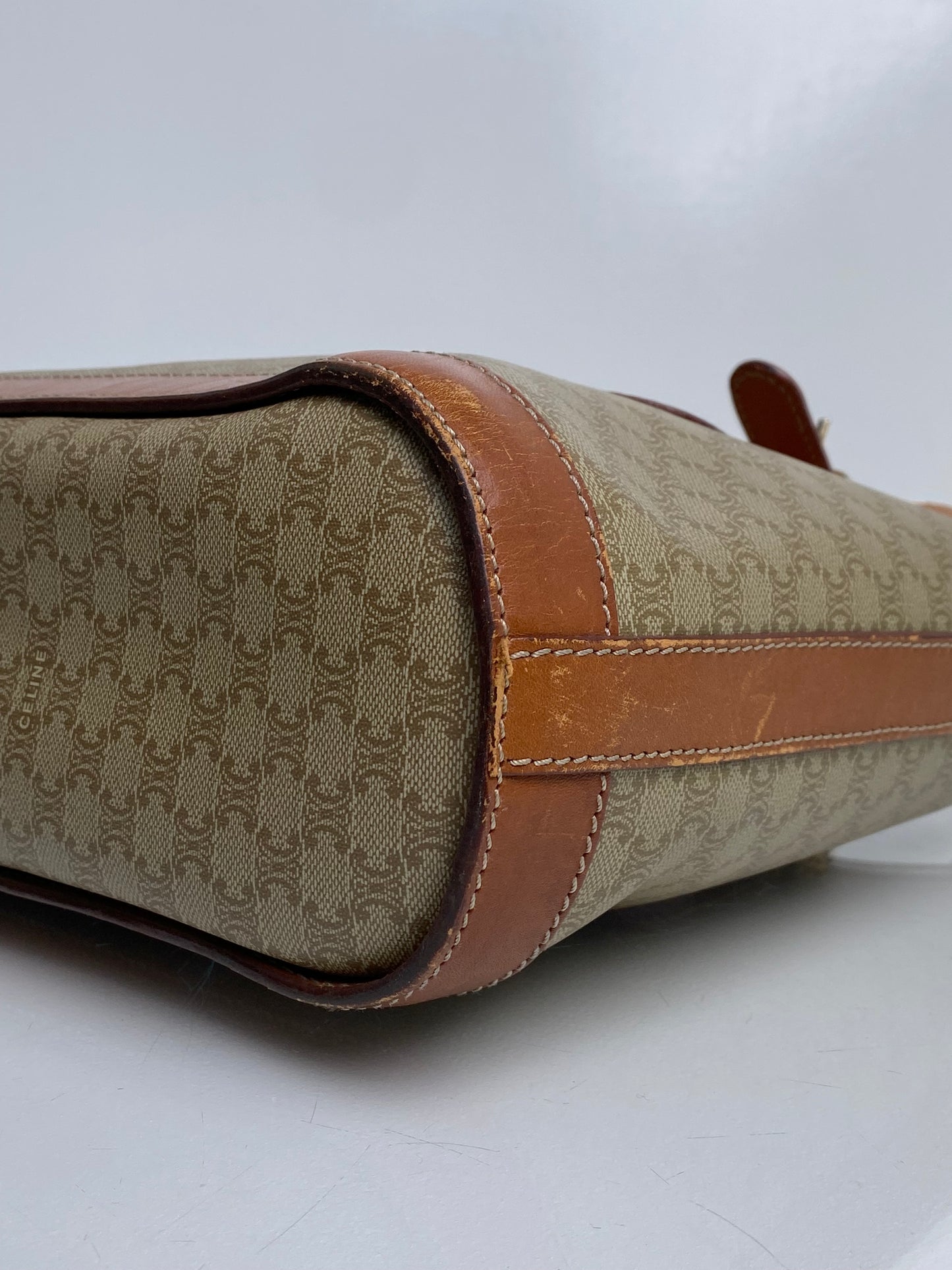 Celine Vintage Khaki Macadam Small Tote Bag GHW