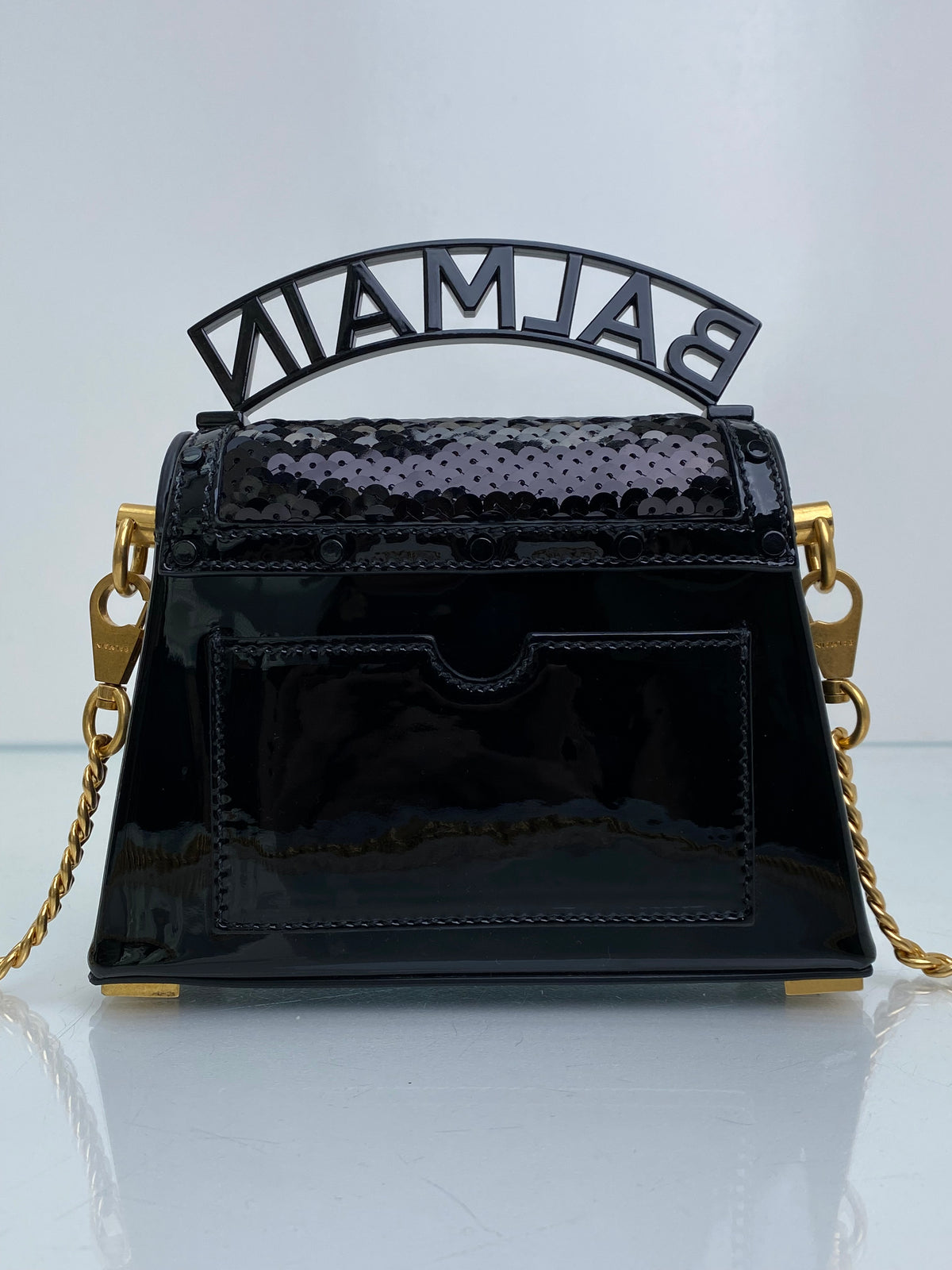 Balmain Black B-Buzz Dynasty Mini Sequin Top Handle Bag GHW
