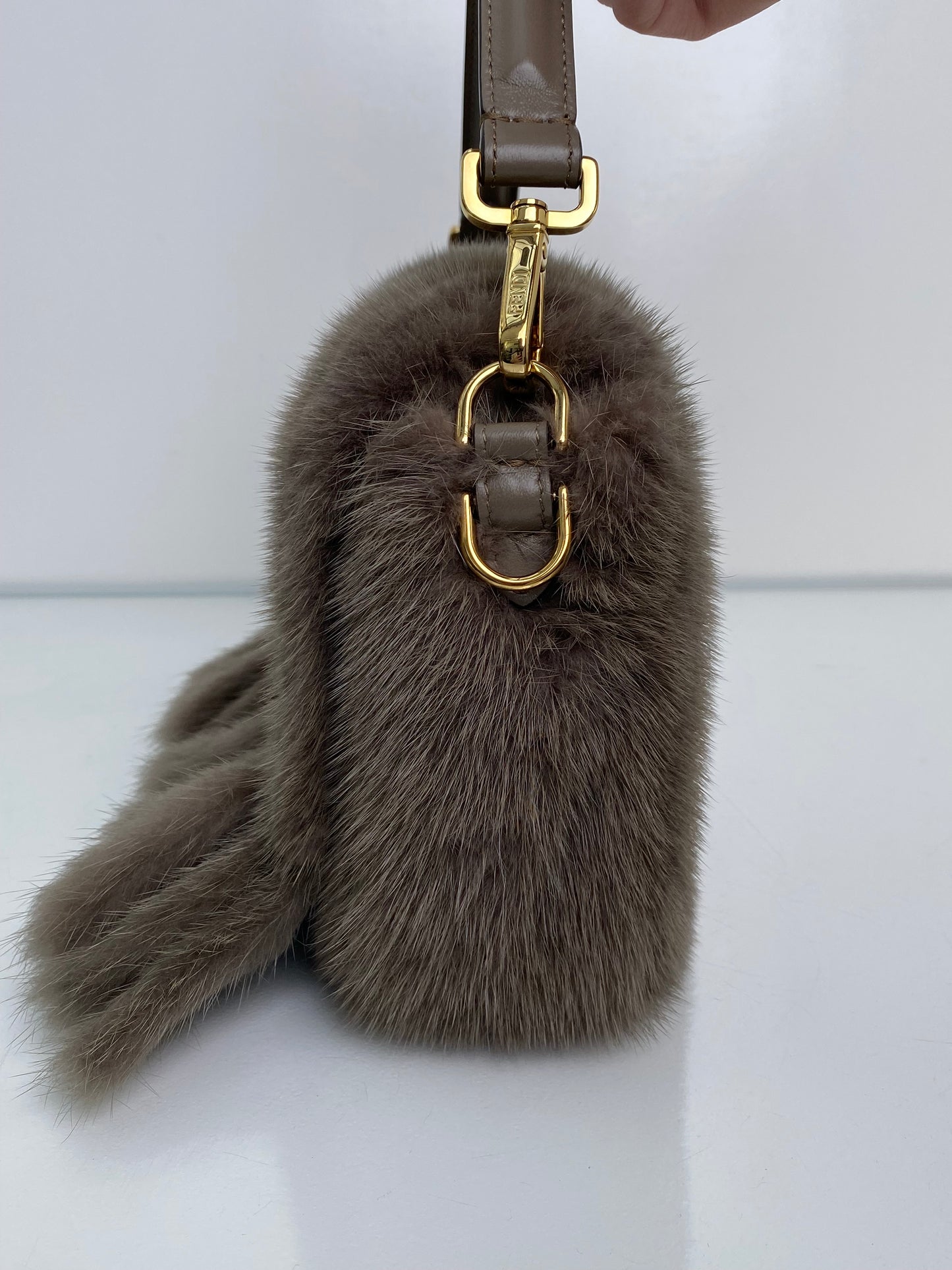 Fendi Grey Mink Fringe Baguette Bag GHW