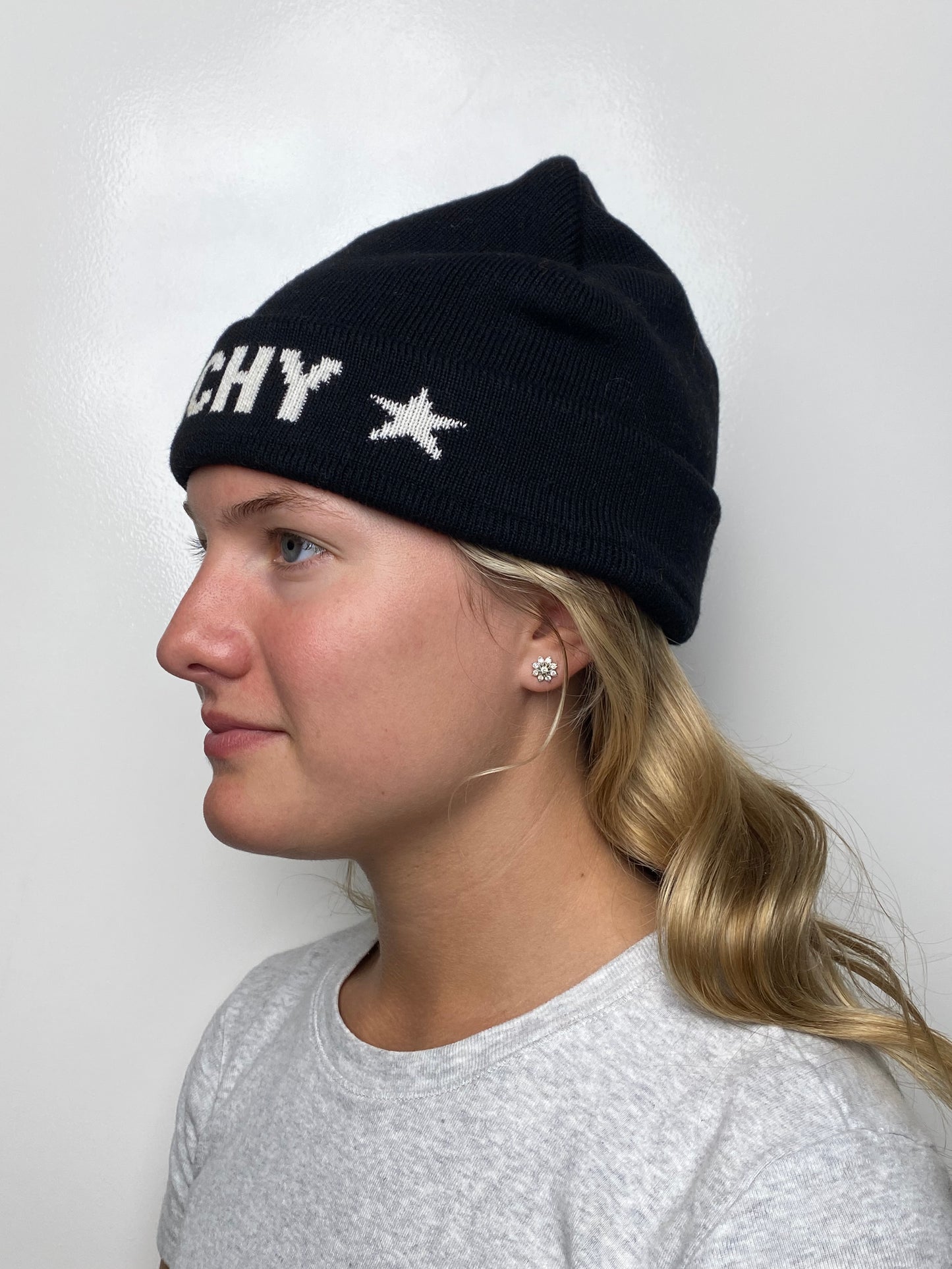 Givenchy Black & White Star Logo Cotton & Cashmere Beanie