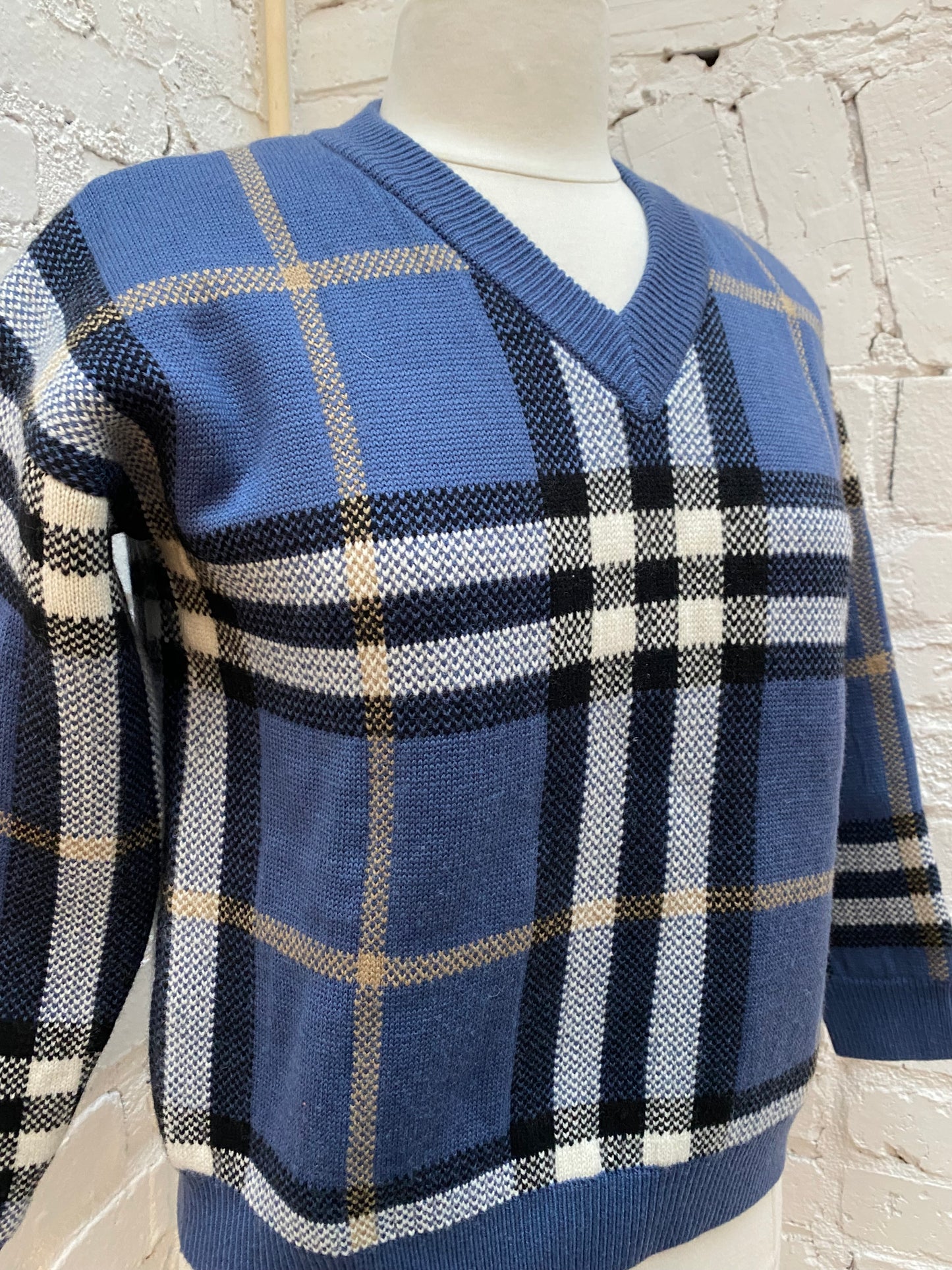 Burberry Kids Blue Tartan Crewneck Sweater, 12Y