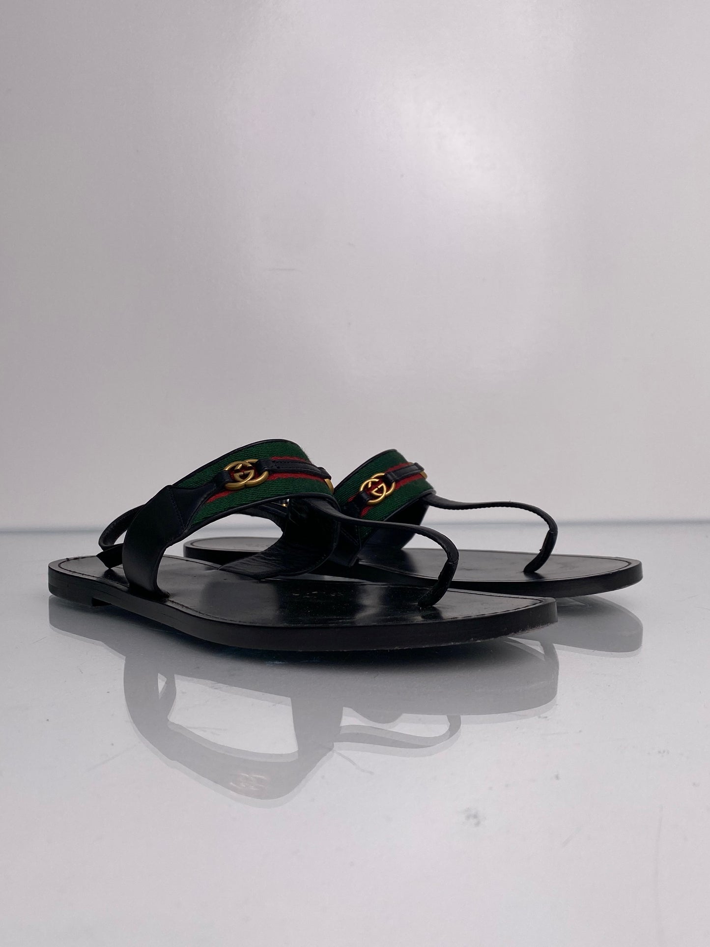 Gucci GG Webstripe Thong Sandals, 40