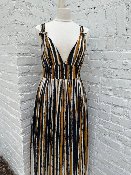 Ronny Kobo Orange, White, & Black Maxi Dress, L