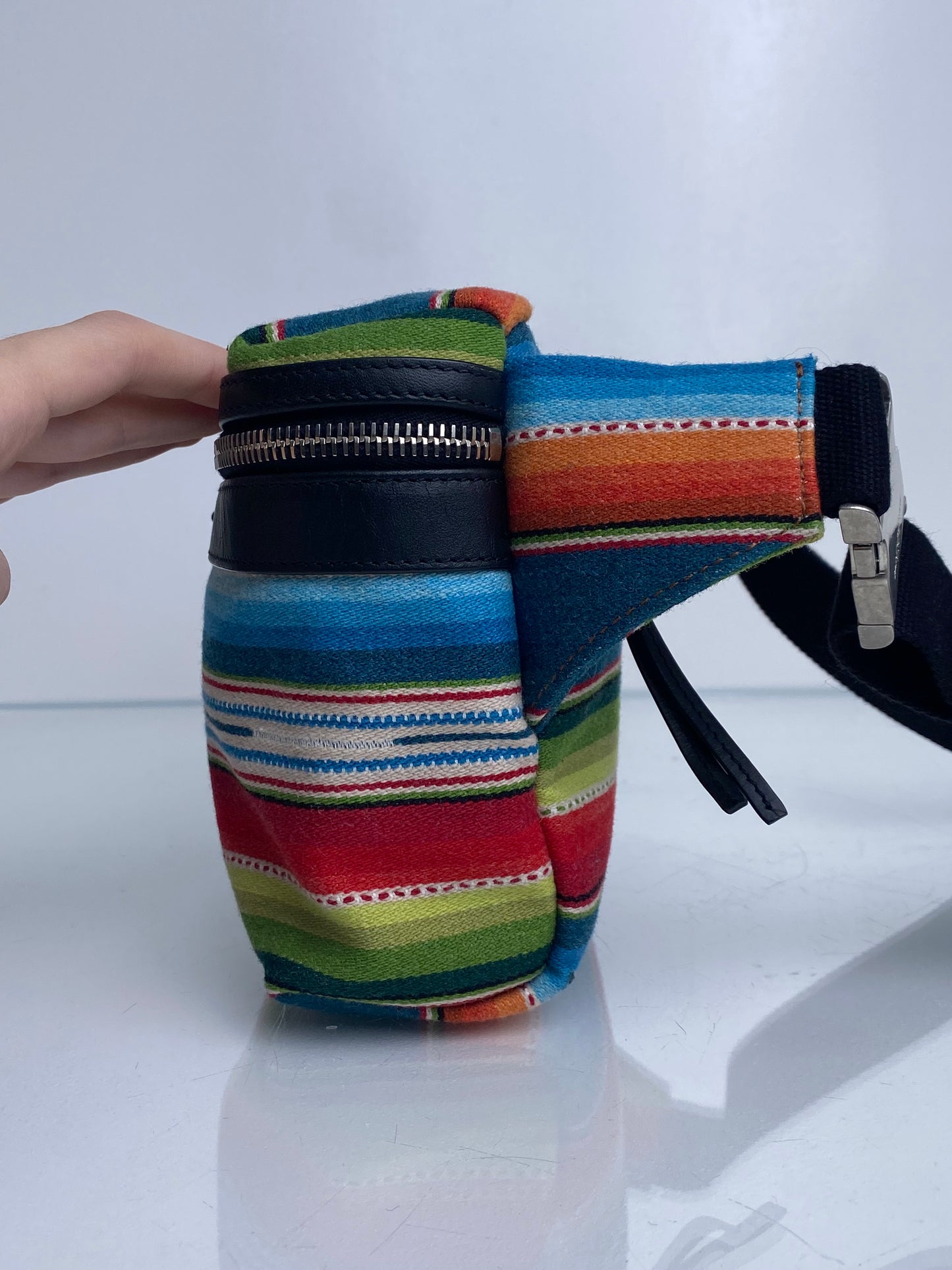 Saint Laurent Blue, Green, & Red Striped Wool Bum Bag SHW