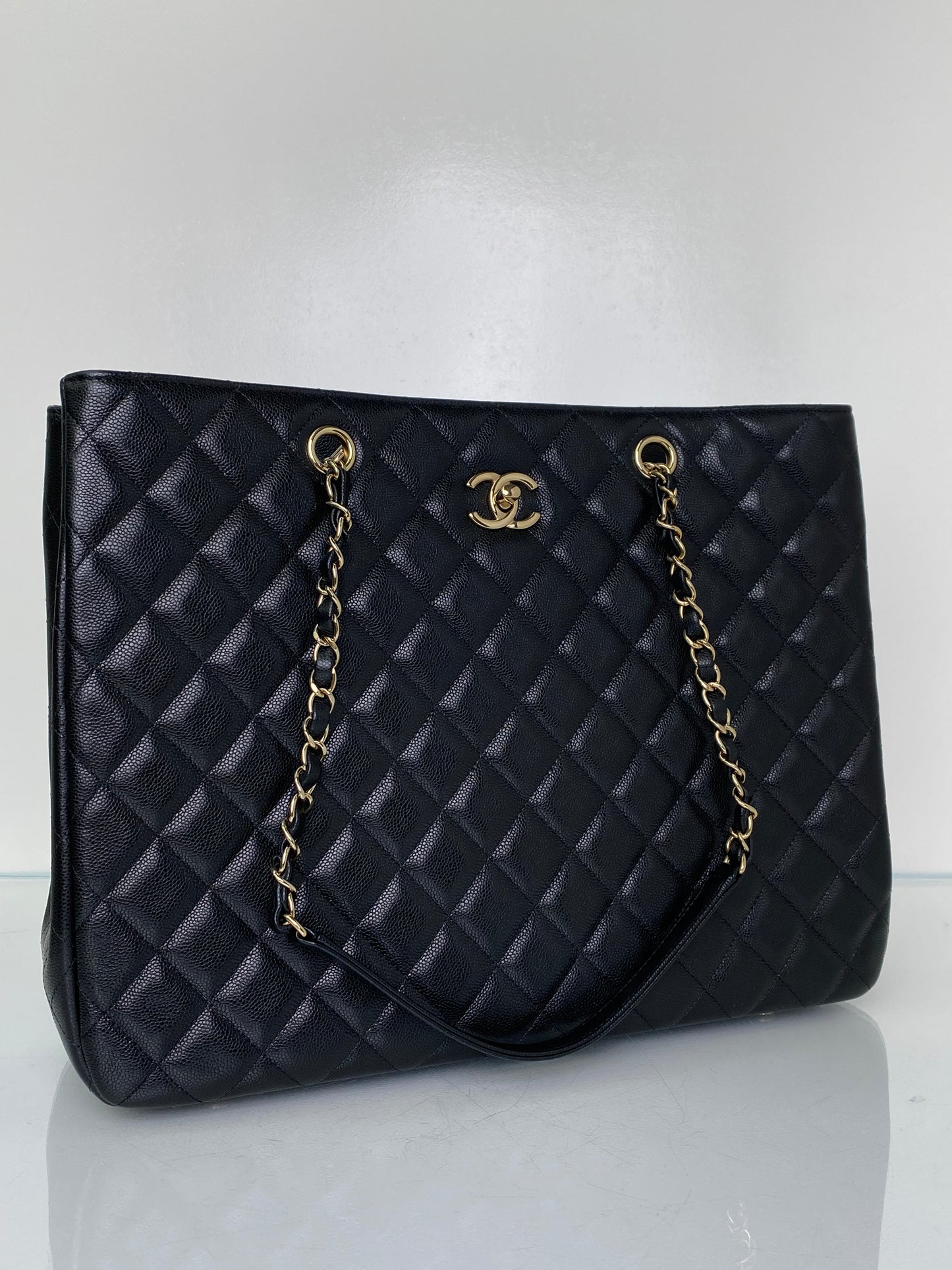 Chanel Black Quilted Caviar Classic CC Shopping Tote Bag GHW