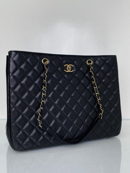 Chanel Black Quilted Caviar Classic CC Shopping Tote Bag GHW