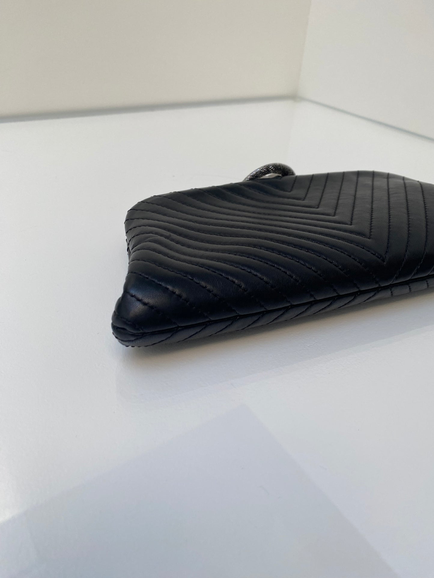 Chanel Surpique Vertical Chevron Black Lambskin Clutch