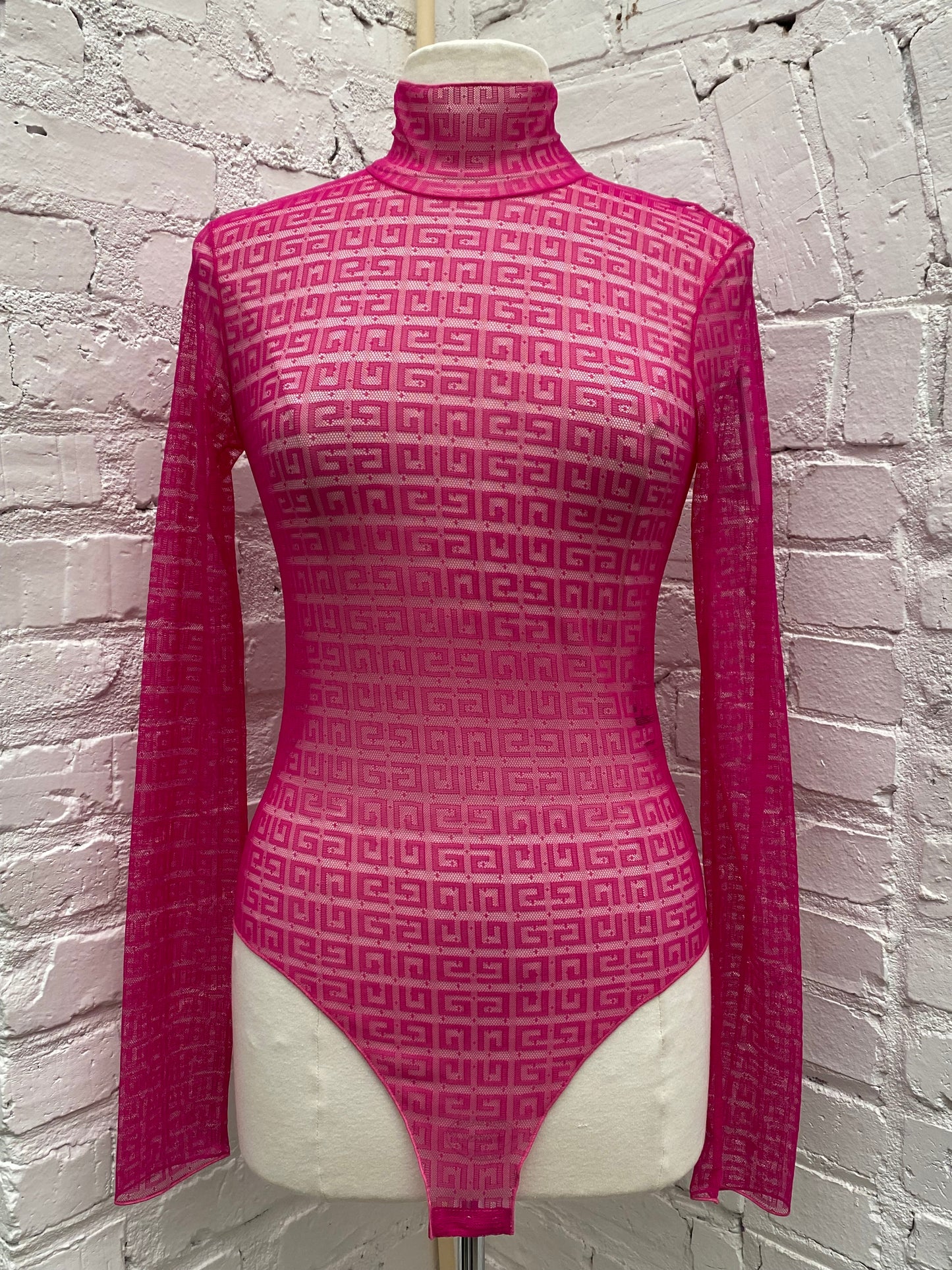 Givenchy Hot Pink Mesh Logo Bodysuit, S