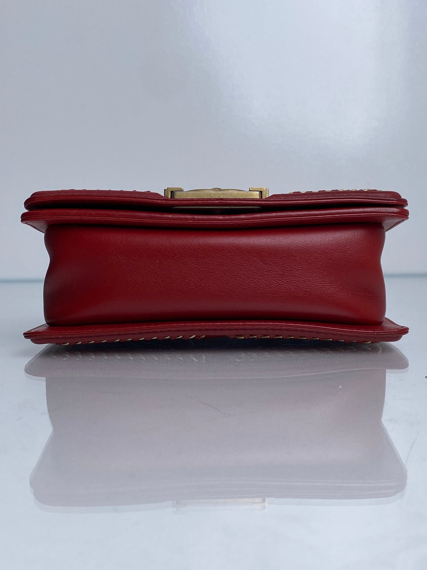 Chanel Red Small Boy Bag With Top Handle Lambskin GHW