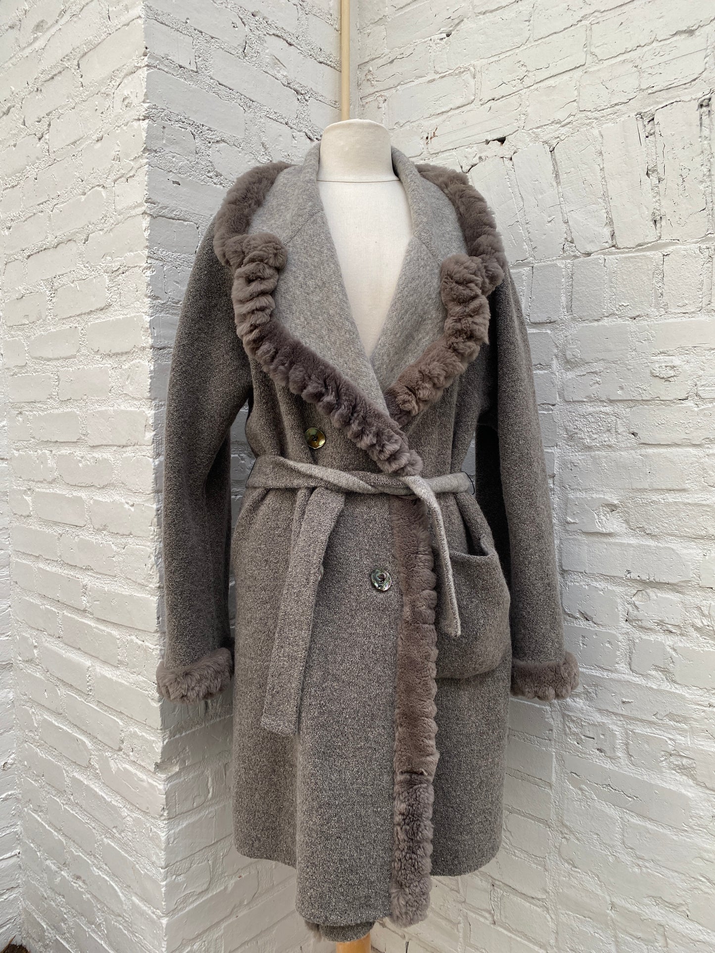Fendi Vintage Grey Fur Trim Coat, 8, As is