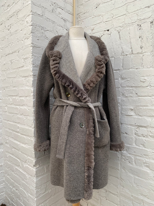 Fendi Vintage Grey Fur Trim Coat, 8, As is