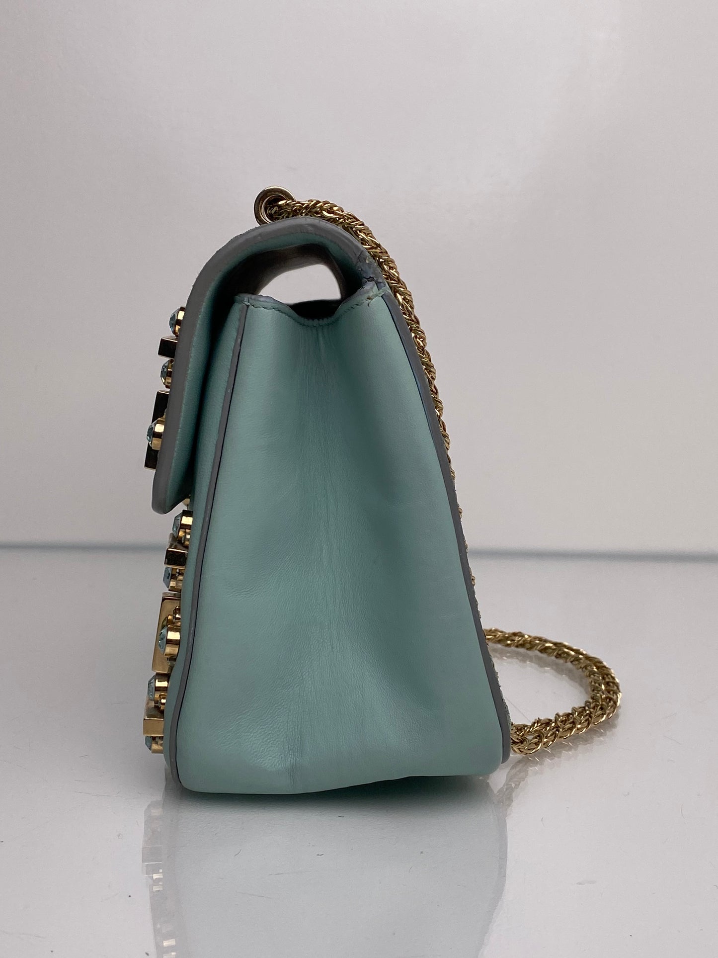 Chloe Teal Crystal Embellished Elsie Shoulder Bag