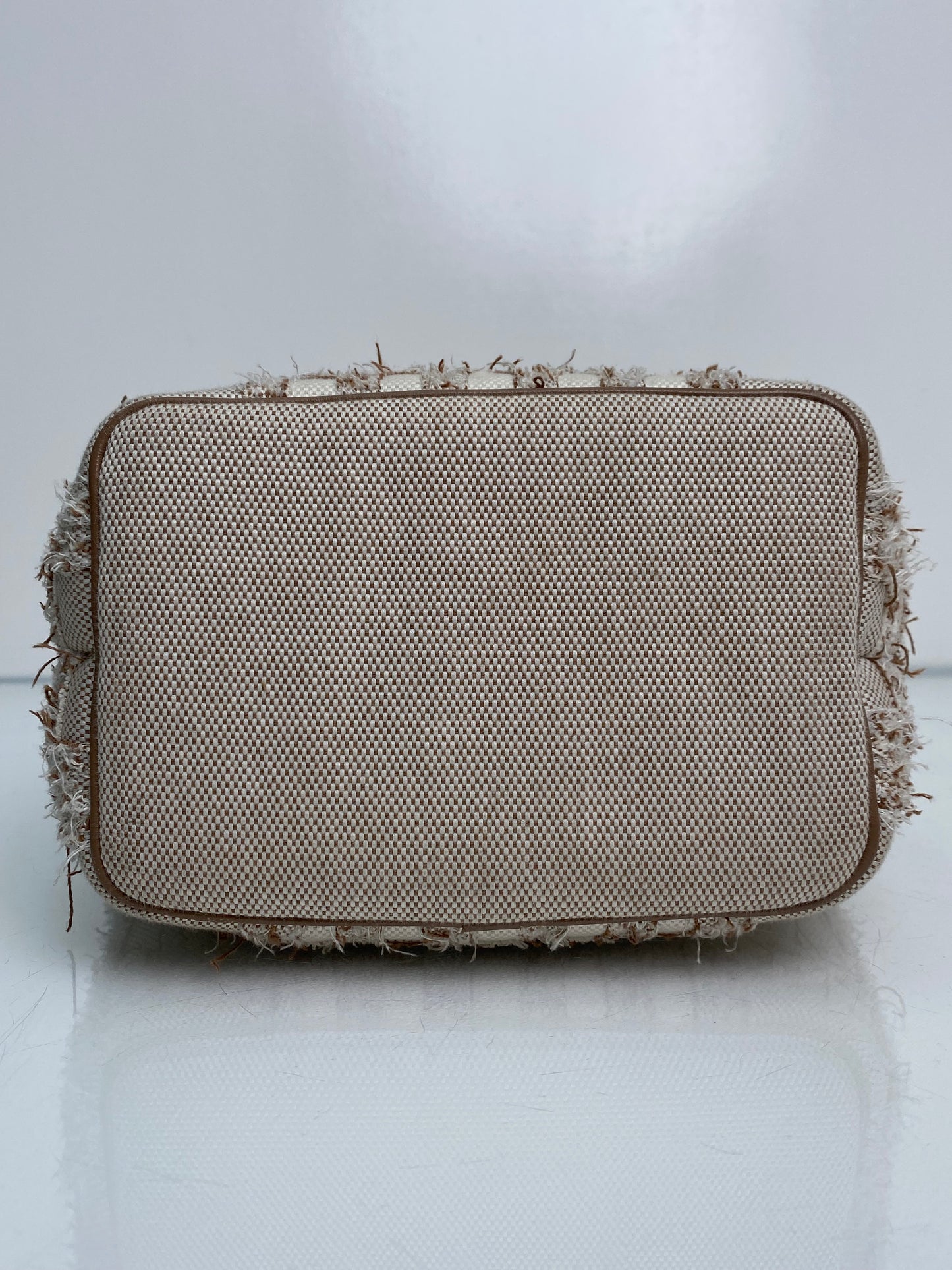 Burberry Tan & Beige Lola Needle Punch Check Canvas Small Bucket Bag GHW