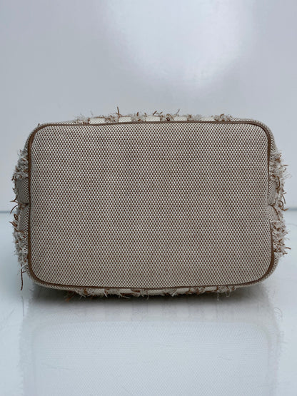 Burberry Tan & Beige Lola Needle Punch Check Canvas Small Bucket Bag GHW