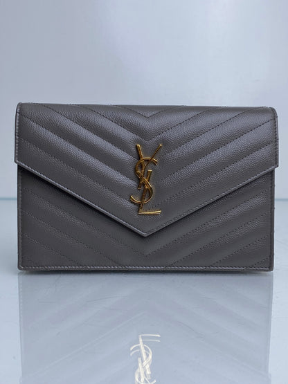 Saint Laurent Urban Grey Cassandre Chain Wallet Bag GHW