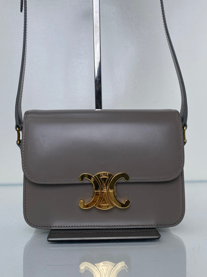 Celine Teen Pebble Grey Triomphe Bag in Shiny Calfskin