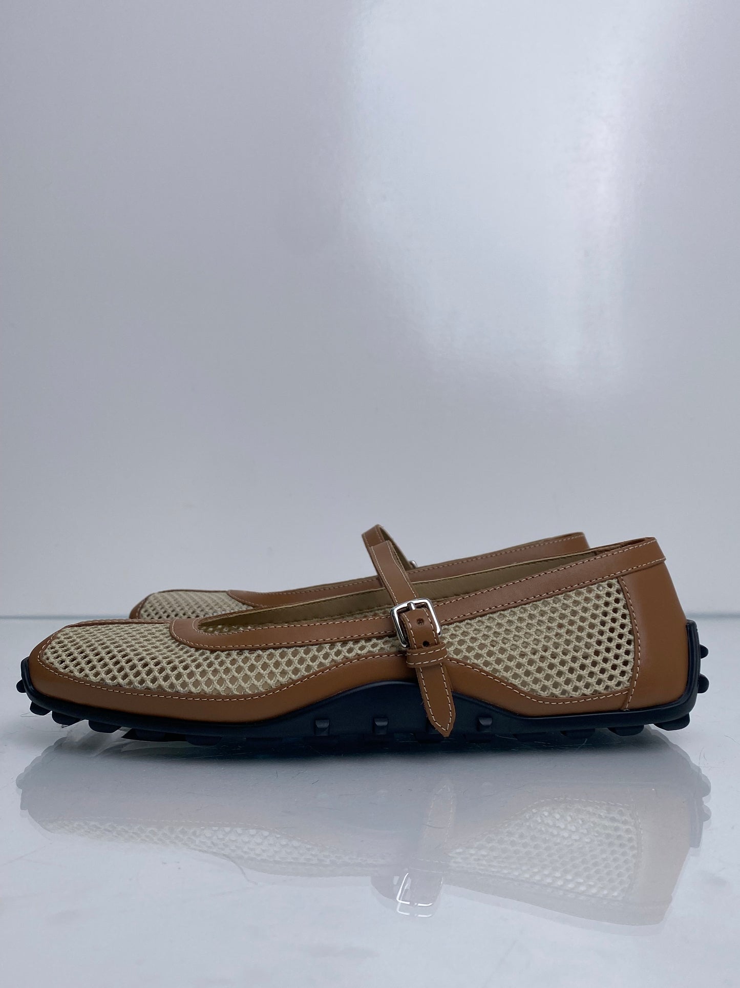 Hermes Gold & Cream Kichu Mary Jane Flats,  38.5