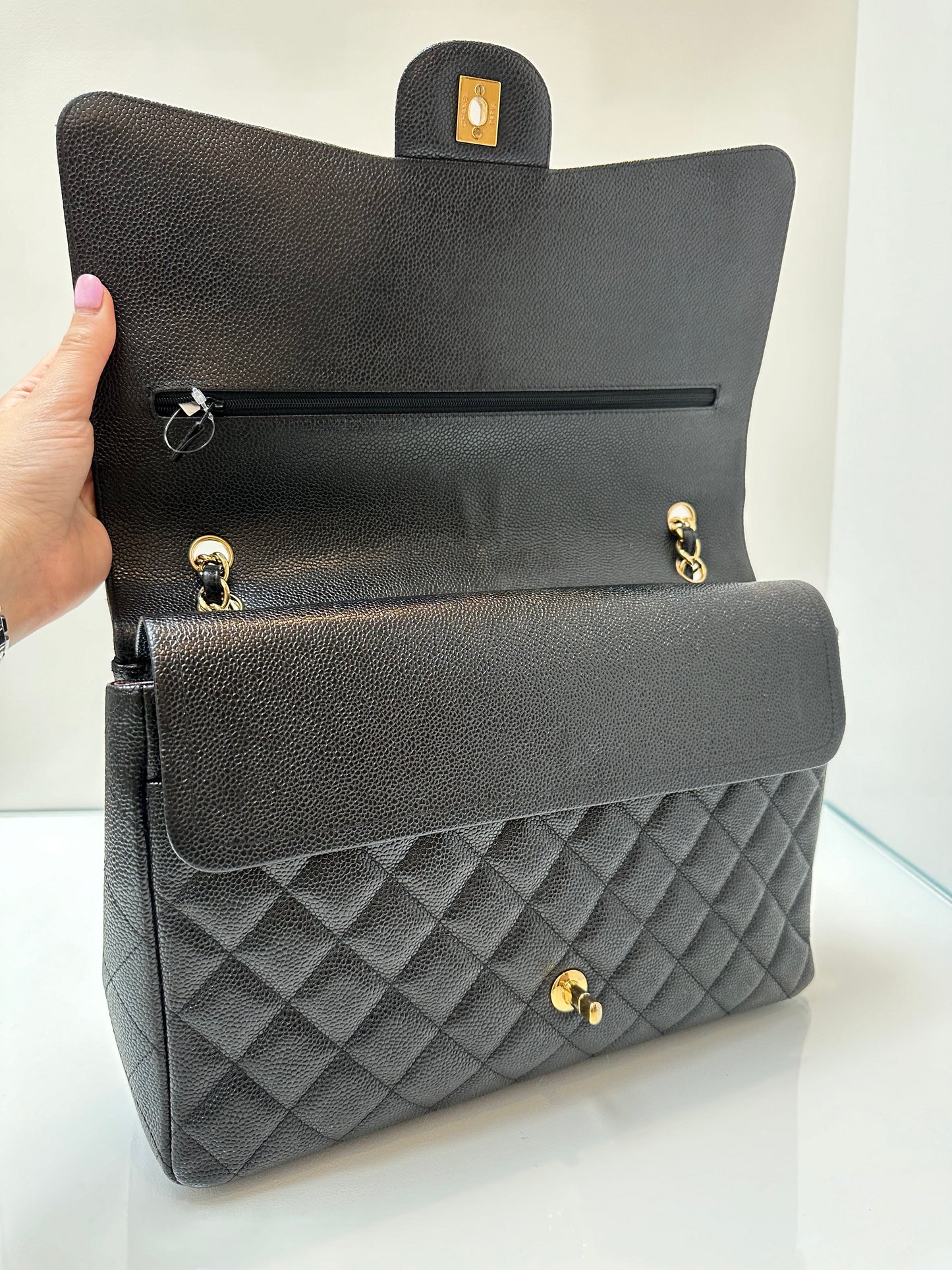 Chanel Black Caviar Maxi Double Flap GHW